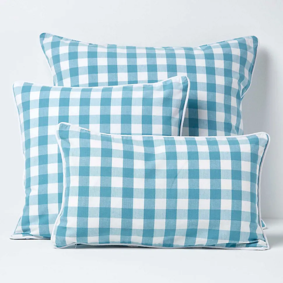 Housse de coussin à grands carreaux vichy bleu, 30 x 50 cm - HOMESCAPES