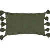 Housse de coussin à pompons en coton vert kaki L.50 x l.30cm Deko & Co