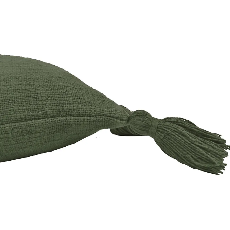 Housse de coussin à pompons en coton vert kaki L.50 x l.30cm Deko & Co