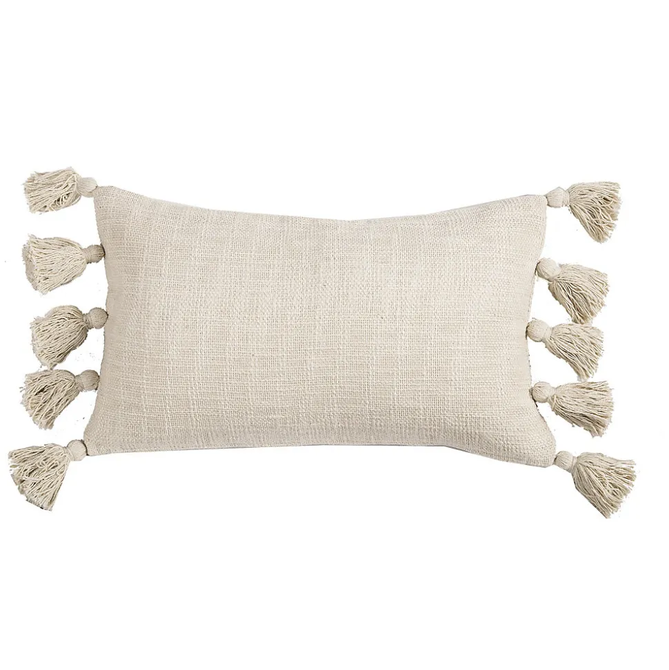 Housse de coussin à pompons en coton beige L.50 x l.30cm Deko & Co