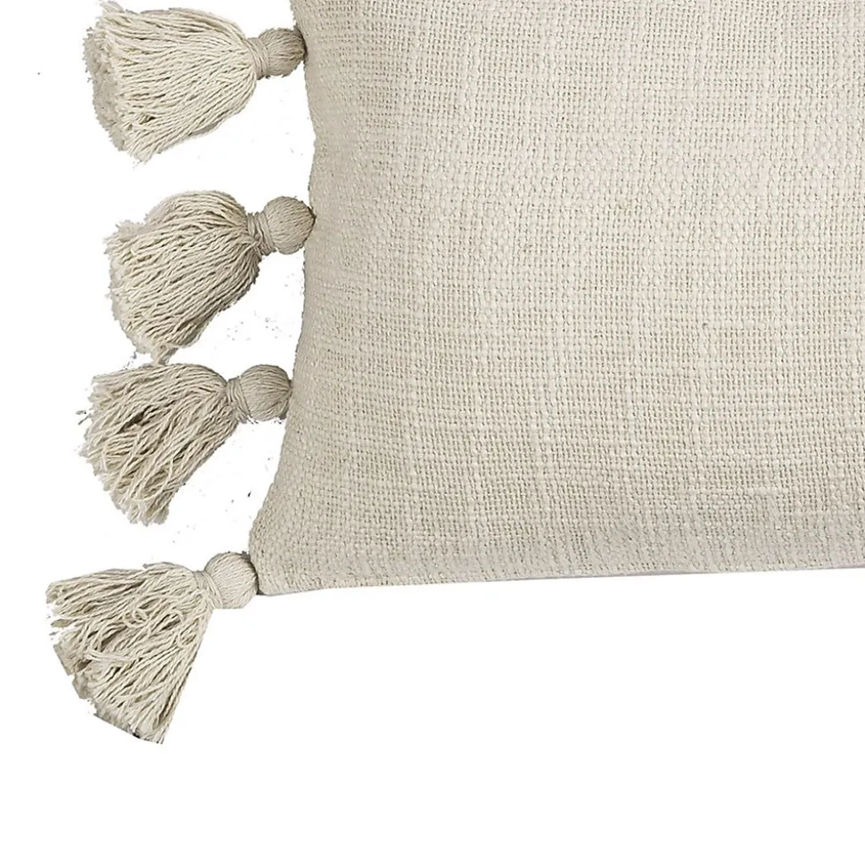 Housse de coussin à pompons en coton beige L.50 x l.30cm Deko & Co