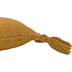 Housse de coussin à pompons en coton jaune ocre L.50 x l.30cm Deko & Co