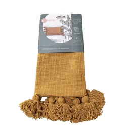 Housse de coussin à pompons en coton jaune ocre L.50 x l.30cm Deko & Co