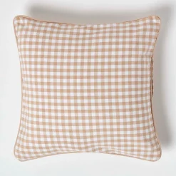 Housse de coussin beige à carreaux vichy, 45 x 45 cm - HOMESCAPES