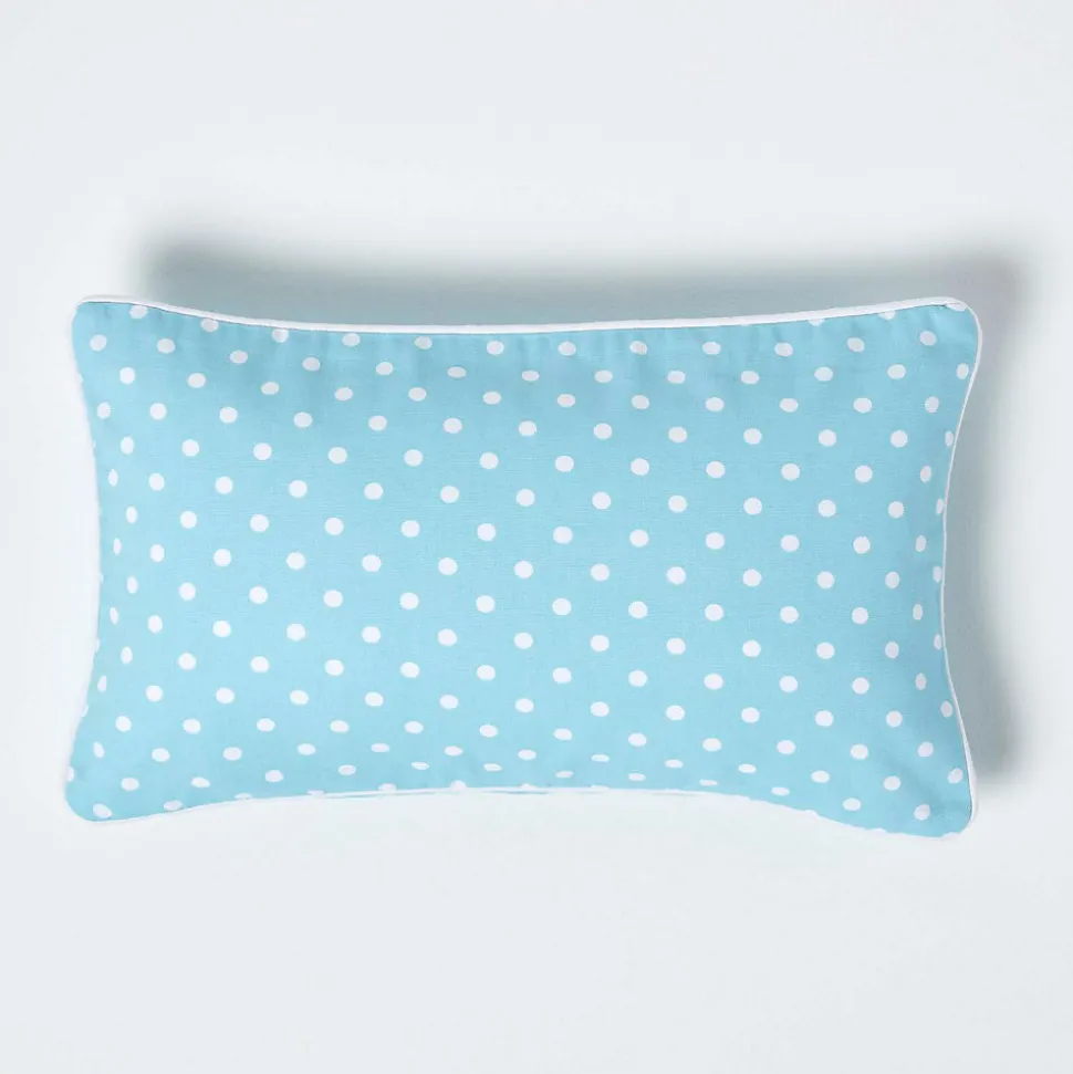 Housse de coussin bleu à pois en coton, 30 x 50 cm - HOMESCAPES