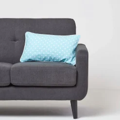 Housse de coussin bleu à pois en coton, 30 x 50 cm - HOMESCAPES