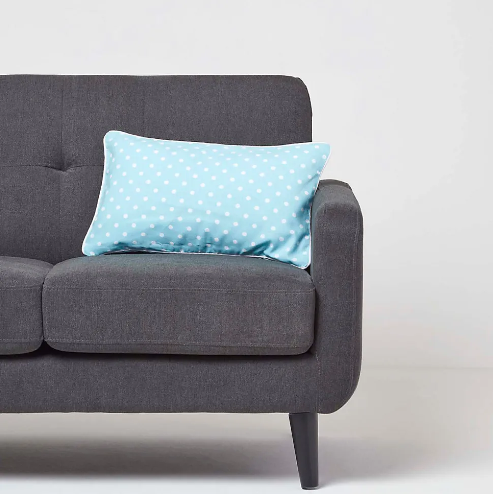 Housse de coussin bleu à pois en coton, 30 x 50 cm - HOMESCAPES