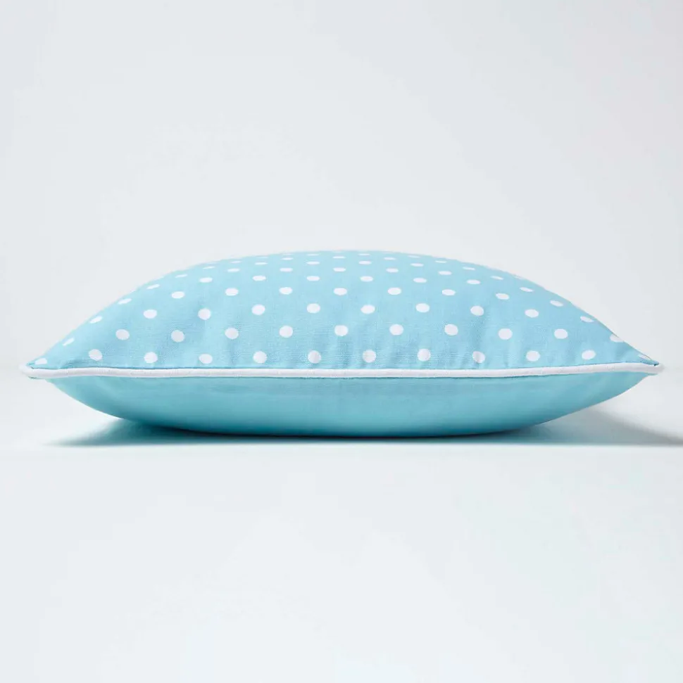 Housse de coussin bleu à pois en coton, 30 x 50 cm - HOMESCAPES