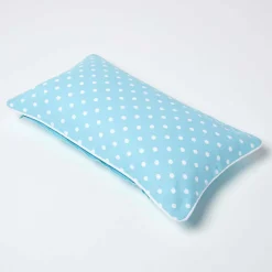 Housse de coussin bleu à pois en coton, 30 x 50 cm - HOMESCAPES