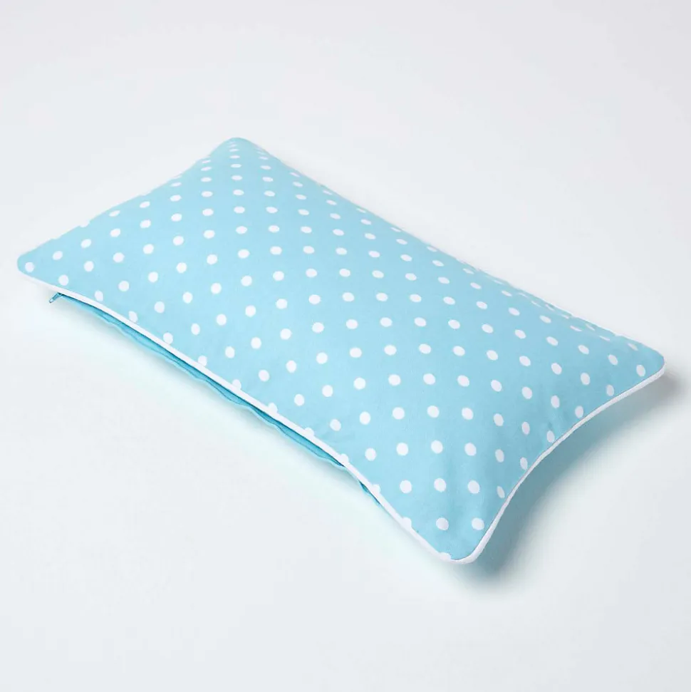 Housse de coussin bleu à pois en coton, 30 x 50 cm - HOMESCAPES