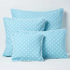 Housse de coussin bleu à pois en coton, 30 x 50 cm - HOMESCAPES