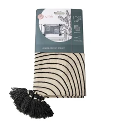 Housse de coussin brodée à pompons en coton blanc et noir L.50 x l.30cm Deko & Co