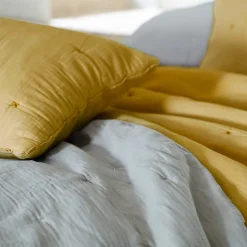 Housse de coussin capitonnée en mousseline de coton 40x60 cm ANDROS jaune jasmin