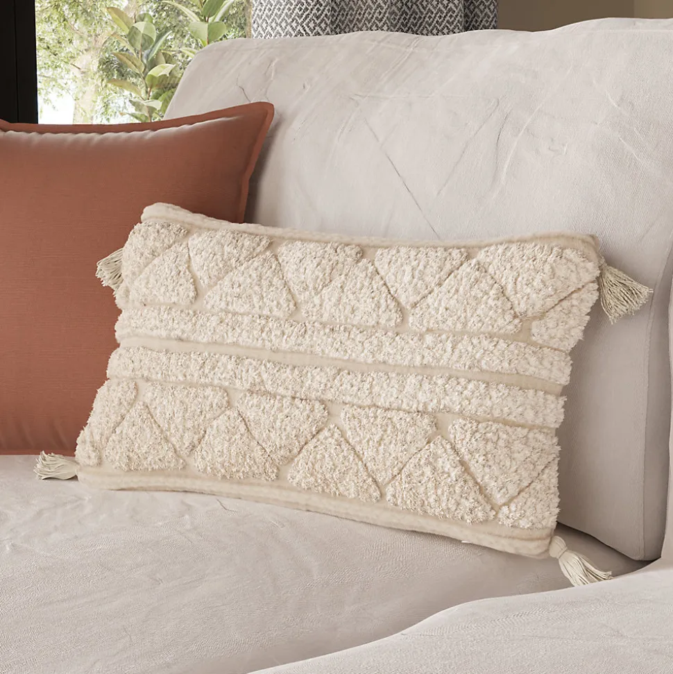 Housse de coussin coton tufté Manille imprimé bohème beige 50 x 30 cm GoodHome