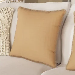 Housse de coussin effet gaze de coton marron camel L.45 x l.45cm GoodHome