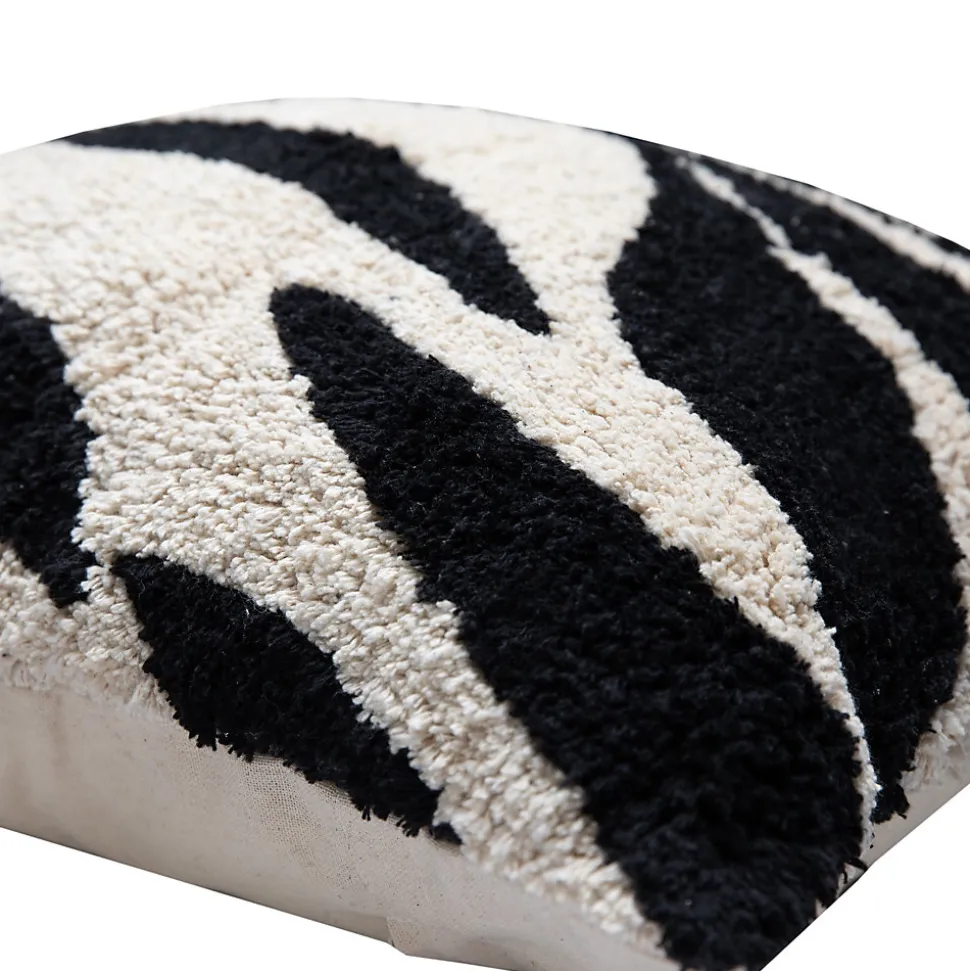 Housse de coussin en coton tufté rayés blanc et noir 45 x 45cm Zélie, Deko & Co