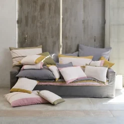 Housse de coussin en coton fil teint 45x45 cm cm JANIS vert mousse