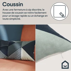 Housse de coussin en coton Corton imprimé géométrique bleu 50 x 30 cm GoodHome