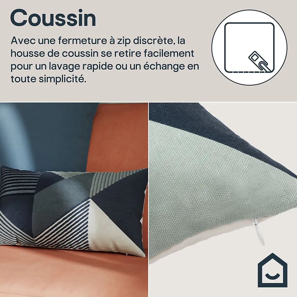 Housse de coussin en coton Corton imprimé géométrique bleu 50 x 30 cm GoodHome