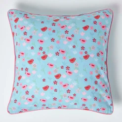 Housse de coussin en coton oiseaux et fleurs, 60 x 60 cm - HOMESCAPES