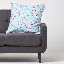 Housse de coussin en coton oiseaux et fleurs, 60 x 60 cm - HOMESCAPES