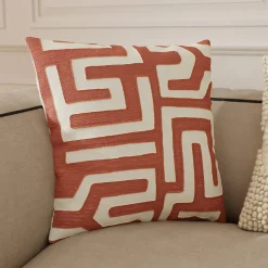 Housse de coussin en coton Manado imprimé géométrique terracotta et blanc l.45 x H.45cm GoodHome