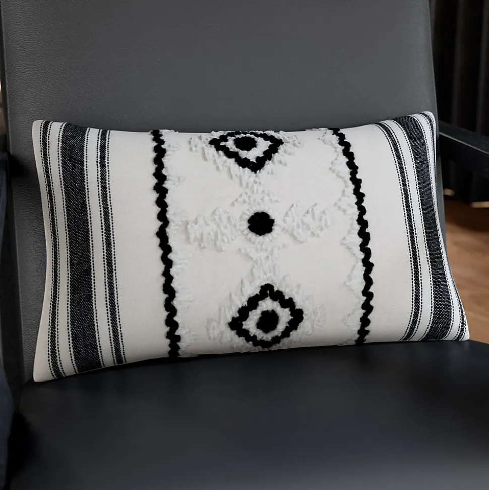 Housse de coussin en coton Sirsa imprimé bohème noir et blanc l.50 x H.30 GoodHome