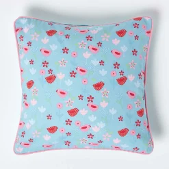 Housse de coussin en coton oiseaux et fleurs, 45 x 45 cm - HOMESCAPES
