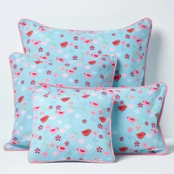 Housse de coussin en coton oiseaux et fleurs, 45 x 45 cm - HOMESCAPES