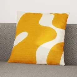 Housse de coussin en coton Arribas effet velours blanc et jaune l.45 x H.45cm GoodHome