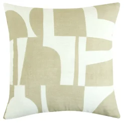 Housse de coussin en coton Hapur imprimé géométrique blanc et beige l.45 x H.45cm GoodHome