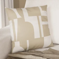 Housse de coussin en coton Hapur imprimé géométrique blanc et beige l.45 x H.45cm GoodHome
