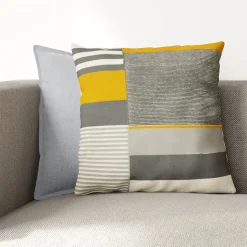 Housse de coussin en coton Sunam imprimé géométrique jaune et gris l.45 x H.45cm GoodHome