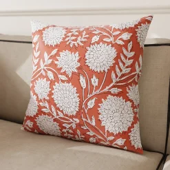 Housse de coussin en coton Melaka fleuri terracotta l.45 x H.45cm GoodHome