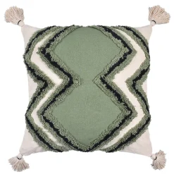 Housse de coussin en coton tufté imprimé berbère vert, beige, noir L.45 x l.45cm Deko & Co
