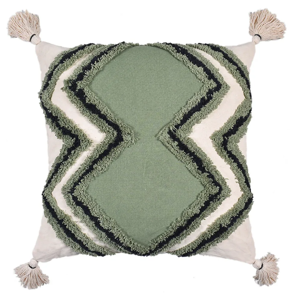 Housse de coussin en coton tufté imprimé berbère vert, beige, noir L.45 x l.45cm Deko & Co