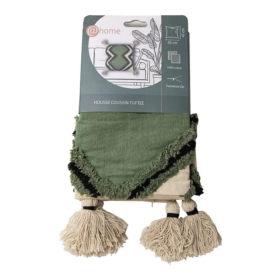 Housse de coussin en coton tufté imprimé berbère vert, beige, noir L.45 x l.45cm Deko & Co