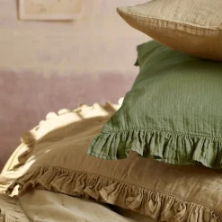 Housse de coussin en mousseline de coton 40x60 cm cm + 5 cm ELZA vert mousse