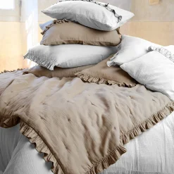 Housse de coussin en mousseline de coton 40x60 cm cm + 5 cm ELZA blanc neige