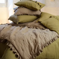Housse de coussin en mousseline de coton 40x60 cm + 5 cm ELZA marron camel
