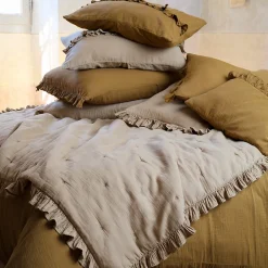 Housse de coussin en mousseline de coton 55x80 cm cm + 5 cm ELZA marron foin