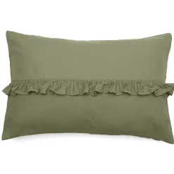 Housse de coussin en mousseline de coton volant central 40x60 cm cm ELZA vert mousse