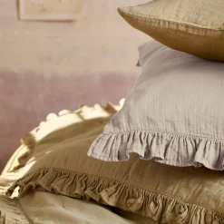 Housse de coussin en mousseline de coton volant central 40x60 cm cm ELZA beige ficelle