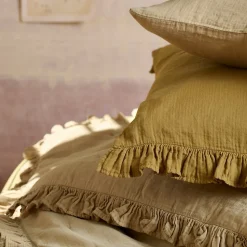 Housse de coussin en mousseline de coton volant central 40x60 cm cm ELZA jaune jasmin