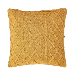 Housse de coussin en tricot maille torsadée jaune moutarde, 45 x 45 cm - HOMESCAPES