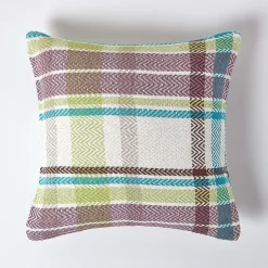 Housse de coussin falun à carreaux verts en coton, 45 x 45 cm - HOMESCAPES