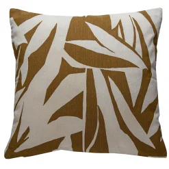Housse de coussin feuillage blanc et ocre L.45 x l.45cm Deko & Co