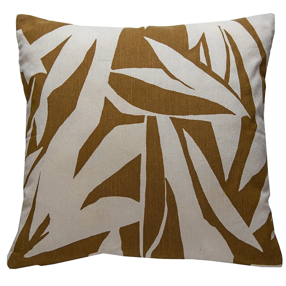 Housse de coussin feuillage blanc et ocre L.45 x l.45cm Deko & Co
