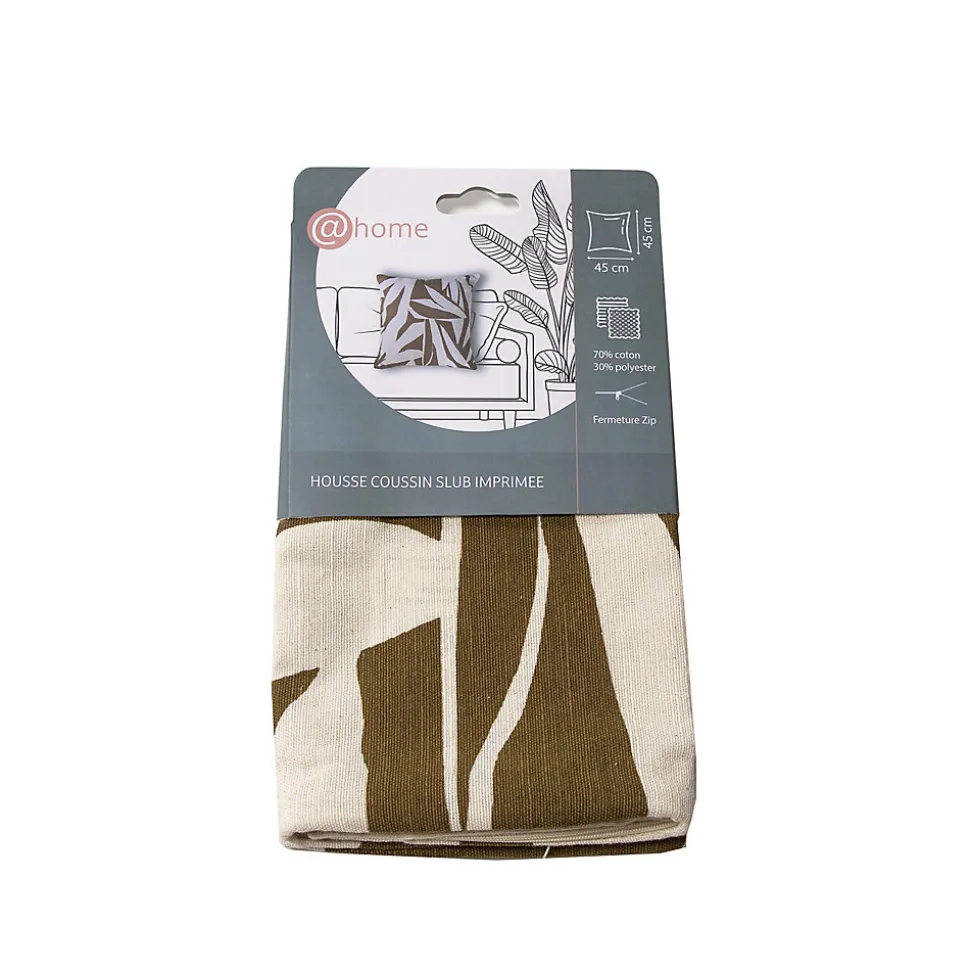 Housse de coussin feuillage blanc et ocre L.45 x l.45cm Deko & Co