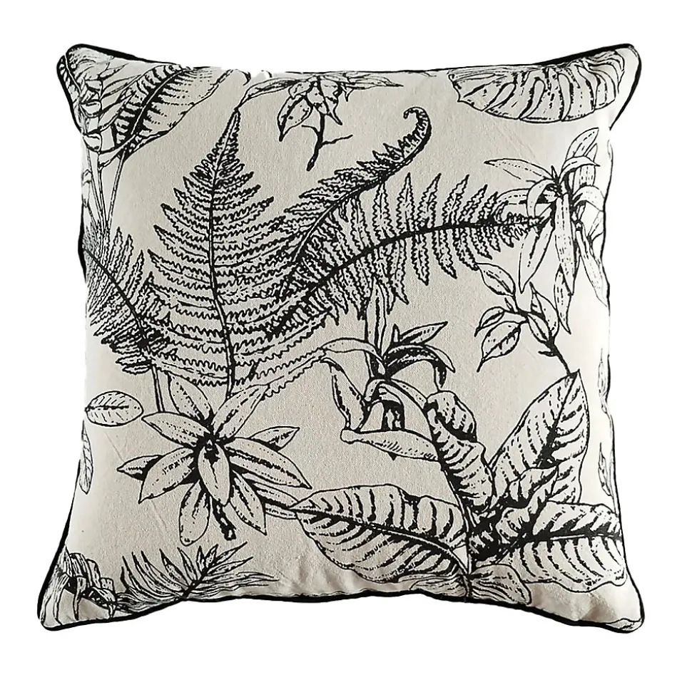 Housse de coussin fleuri en coton noir et blanc L.45 x l.45cm Ornami